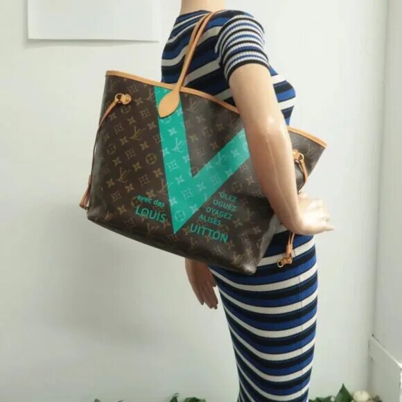 100% Authentic Louis Vuitton Neverfull Brown&Green MM W/P Monogram Shoulder Bag - Picture 12 of 12